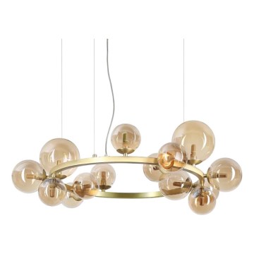 Ideal Lux - Lampadario LED sospeso su cavo PERLAGE 14xG9/3W/230V Ø 85 cm oro/beige fumé
