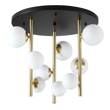 Ideal Lux - LED-Deckenleuchte an Stange PERLAGE 9xG9/3W/230V d 55 cm golden/weiß