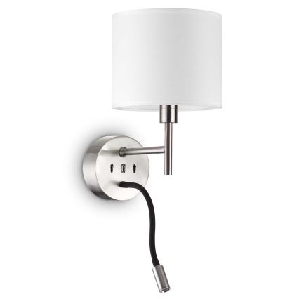 Ideal Lux - LED Flessibile lampada con un supporto SET UP 1xE27/42W + LED/3W/230V CRI 90 USB cromo lucido