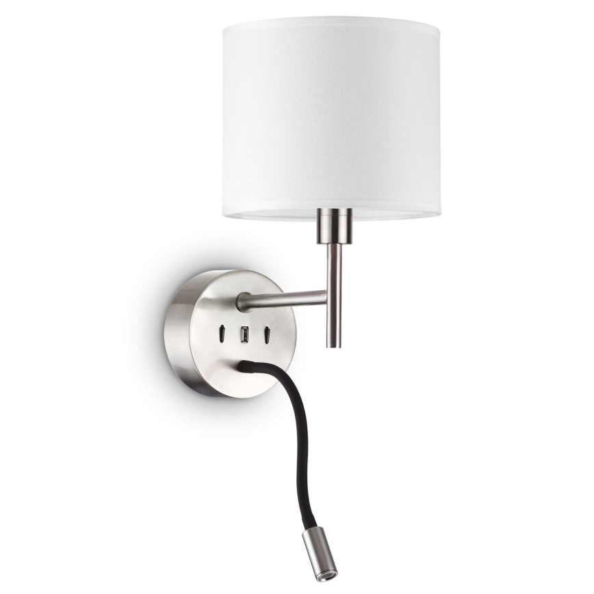 Ideal Lux - LED Flessibile lampada con un supporto SET UP 1xE27/42W + LED/3W/230V CRI 90 USB cromo lucido