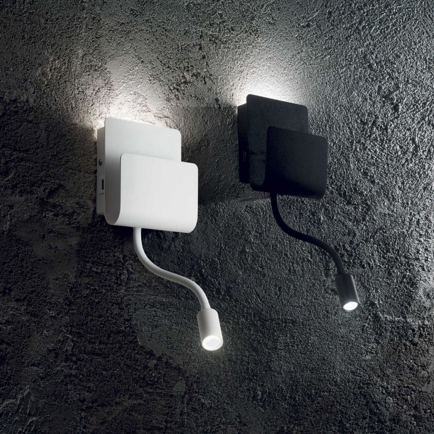 Ideal Lux - LED-Wandstrahler mit flexibler Leuchte PROBE LED/9,5W/230V USB CRI 90 weiß