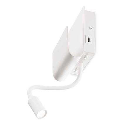 Ideal Lux - LED-Wandstrahler mit flexibler Leuchte PROBE LED/9,5W/230V USB CRI 90 weiß