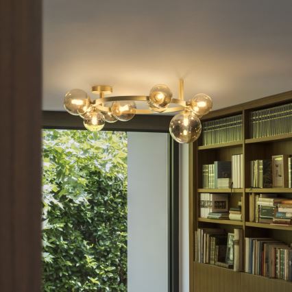 Ideal Lux - Lustre LED plafonnier PERLAGE 10xG9/3W/230V Ø 70 cm doré/beige fumé