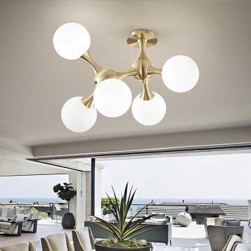 Ideal Lux - Plafonnier NODI 5xE14/28W/230V 50x55 cm laiton/blanc