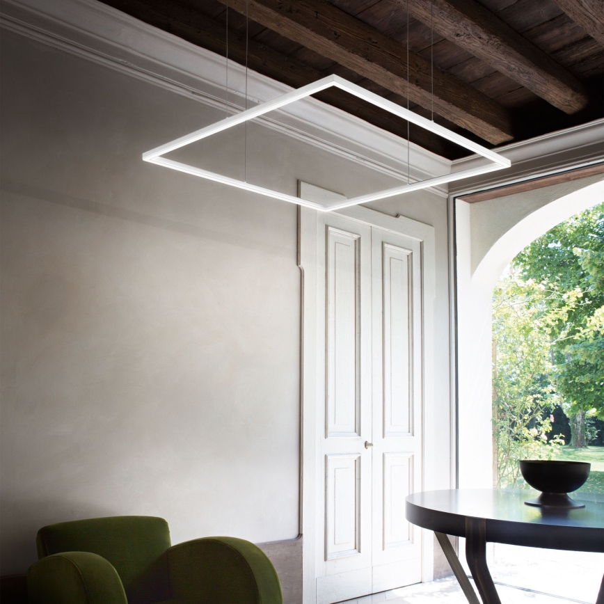 Ideal Lux - Lampadario LED sospeso con cavo ORACLE SLIM, 53W, 230V, 3000K, CRI 90, 90x90 cm, bianco