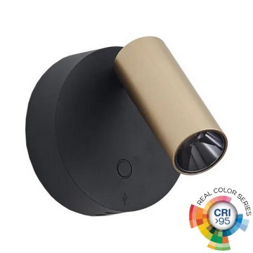 Ideal Lux - Spot mural LED dimmable à commande tactile ELF LED/3W/230V IRC 95 doré/noir