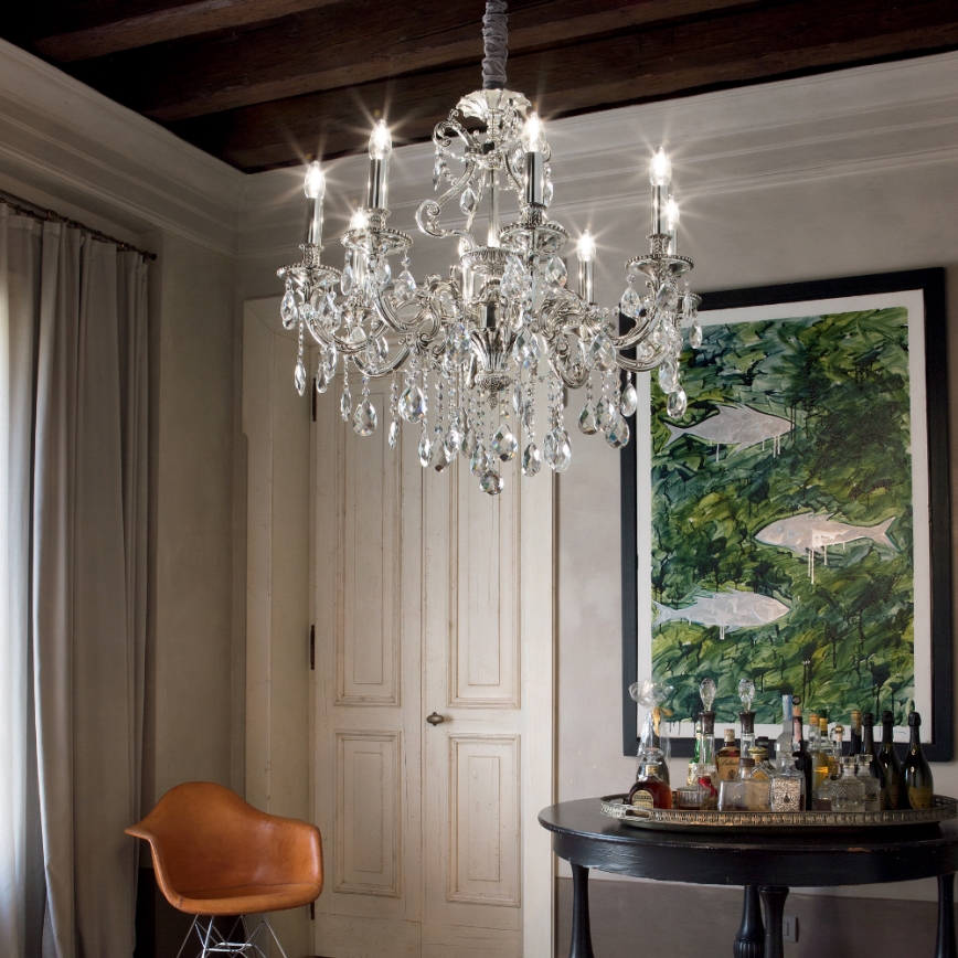Ideal Lux - Suspension chaîne en cristal GIOCONDA 8xE14/40W/230V d. 73 cm argent