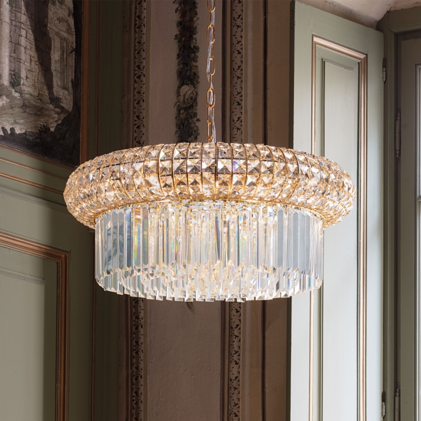 Ideal Lux - Suspension chaîne en cristal NABUCCO 12xE14/40W/230V d. 60 cm doré