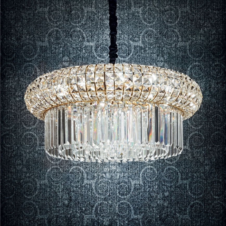 Ideal Lux - Suspension chaîne en cristal NABUCCO 12xE14/40W/230V d. 60 cm doré