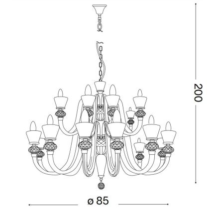 Ideal Lux - Suspension chaîne en cristal STRAUSS 18xE14/40W/230V d. 85 cm laiton