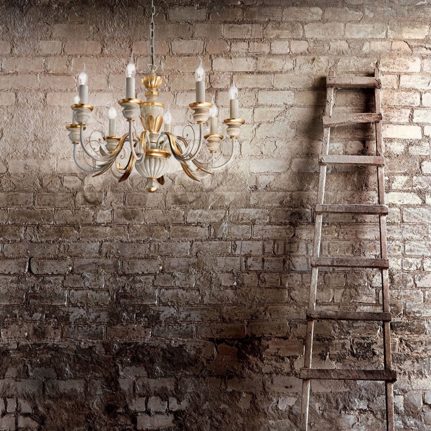 Ideal Lux - Suspension chaîne FIRENZE 8xE14/40W/230V d. 64 cm blanc/doré