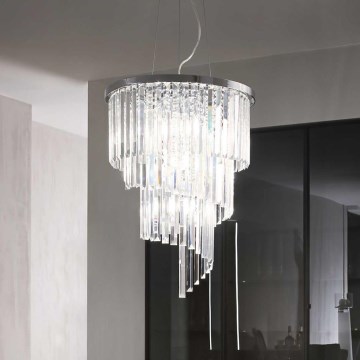 Ideal Lux - Suspension filaire en cristal CARLTON 12xE14/40W/230V d. 50 cm chrome brillant
