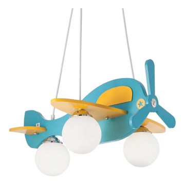 Ideal Lux - Suspension filaire enfant AVION 3xE27/28W/230V bleu