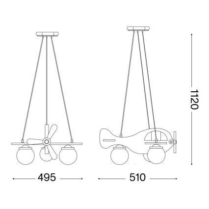 Ideal Lux - Suspension filaire enfant AVION 3xE27/28W/230V bleu