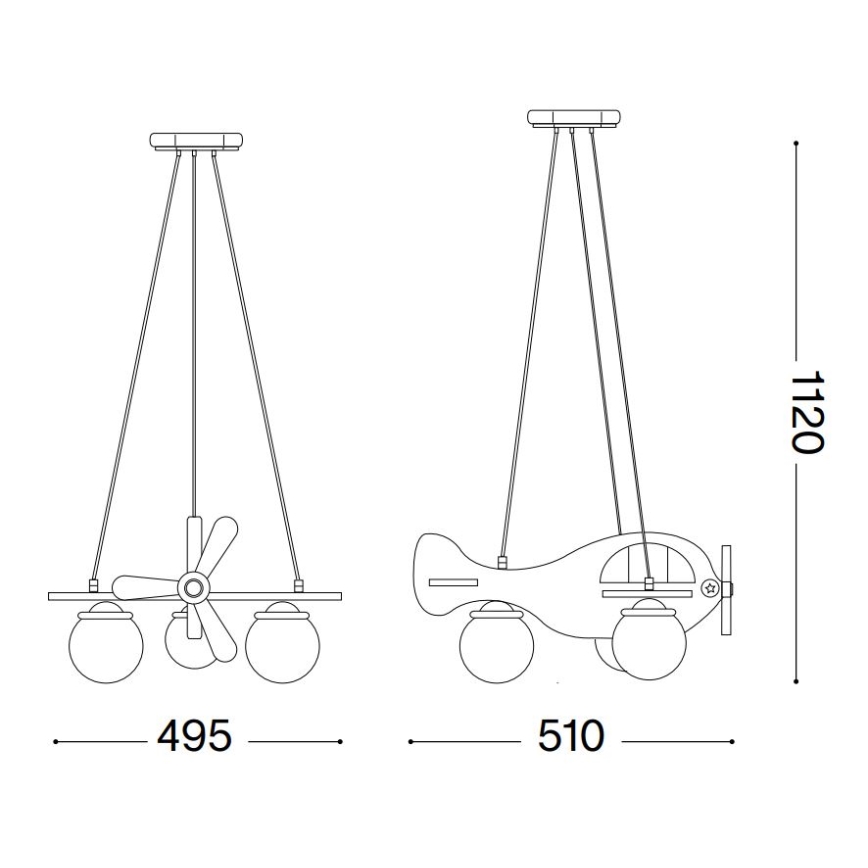 Ideal Lux - Suspension filaire enfant AVION 3xE27/28W/230V bleu