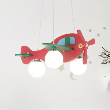Ideal Lux - Suspension filaire enfant AVION 3xE27/28W/230V rouge