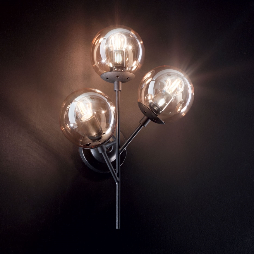 Ideal Lux - Wandleuchte KEPLER 3xE27/42W/230V schwarz/rauchig