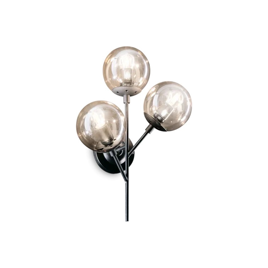 Ideal Lux - Wandleuchte KEPLER 3xE27/42W/230V schwarz/rauchig