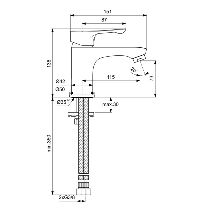 Ideal Standard BC552AA - Miscelatore per lavabo ALPHA 13,6 cm, cromo lucido