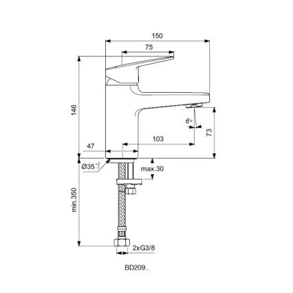 Ideal Standard BD209AA - Mitigeur pour lavabo CERAPLAN 14,6 cm chrome brillant