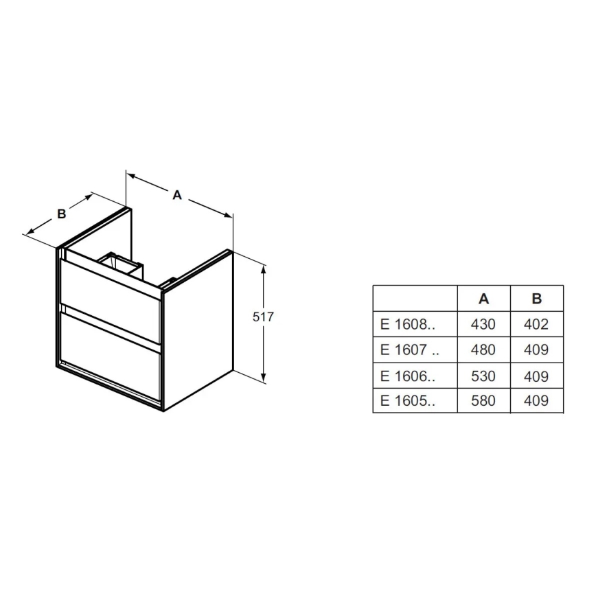 Ideal Standard E1606B2 - Meuble sous-vasque CONNECT AIR 53x40,9 cm blanc