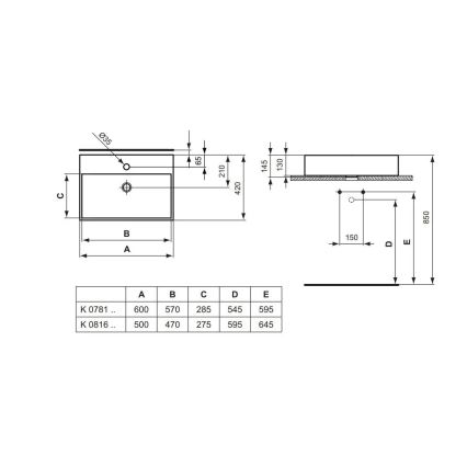 Ideal Standard K081601 - Lavabo da appoggio STRADA 50x42 cm ceramica/bianco