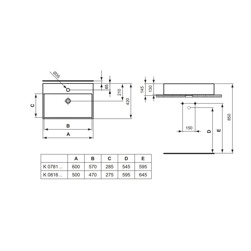 Ideal Standard K081601 - Lavabo da appoggio STRADA 50x42 cm ceramica/bianco