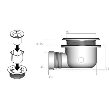 Ideal Standard K936367 - Sifone per piatto doccia 9 cm nero/bianco