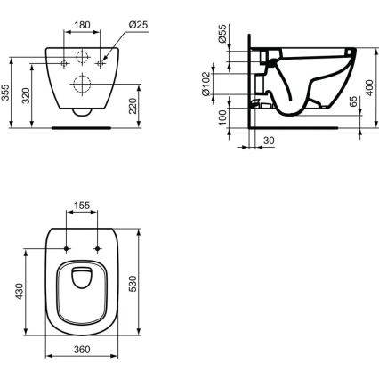 Ideal Standard T007801 - WC suspendu TESI en céramique, blanc