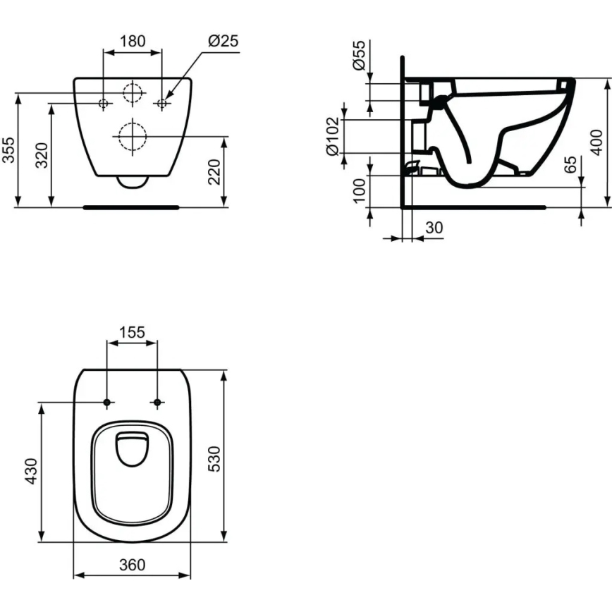 Ideal Standard T007801 - WC suspendu TESI en céramique, blanc