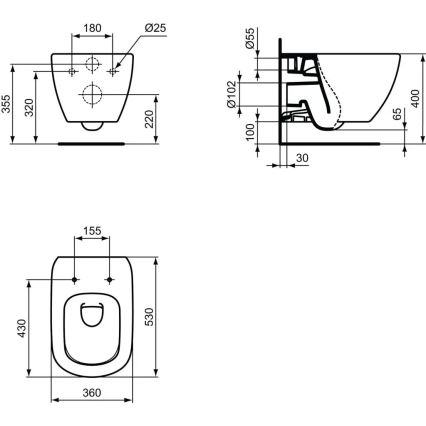Ideal Standard T007901 - Hänge-WC TESI Keramik/weiß