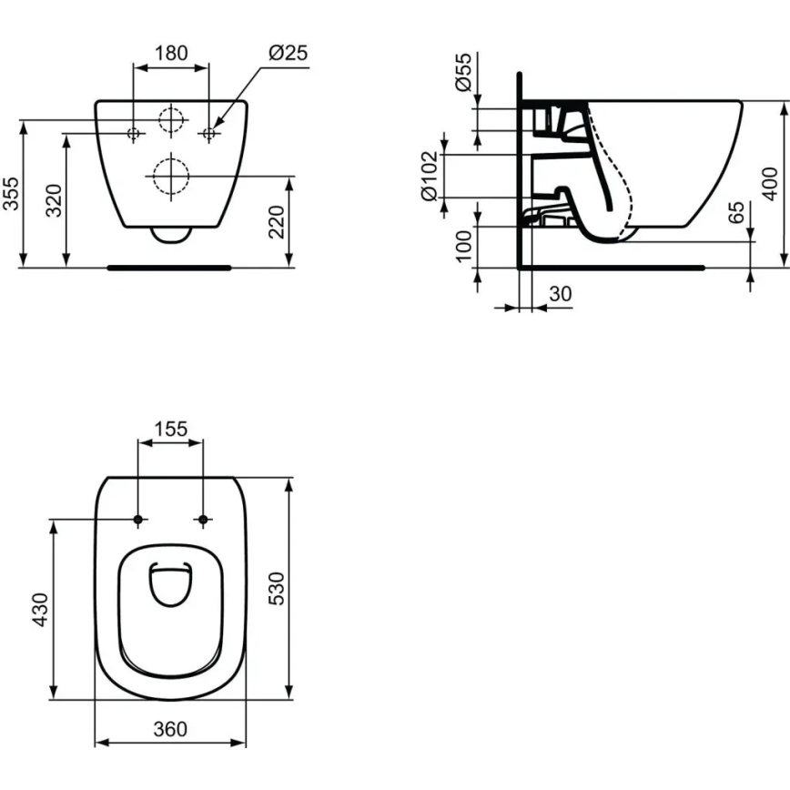 Ideal Standard T007901 - Hänge-WC TESI Keramik/weiß