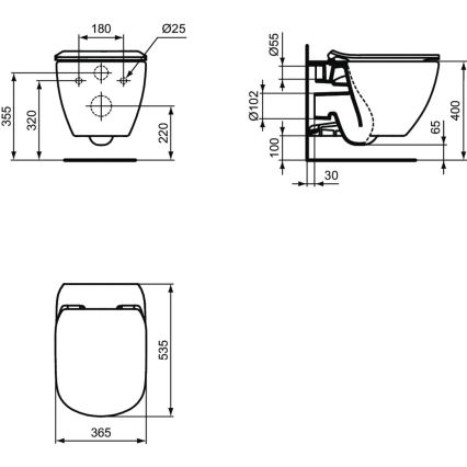 Ideal Standard T354601 - WC suspendu TESI avec abattant SoftClose, céramique/blanc