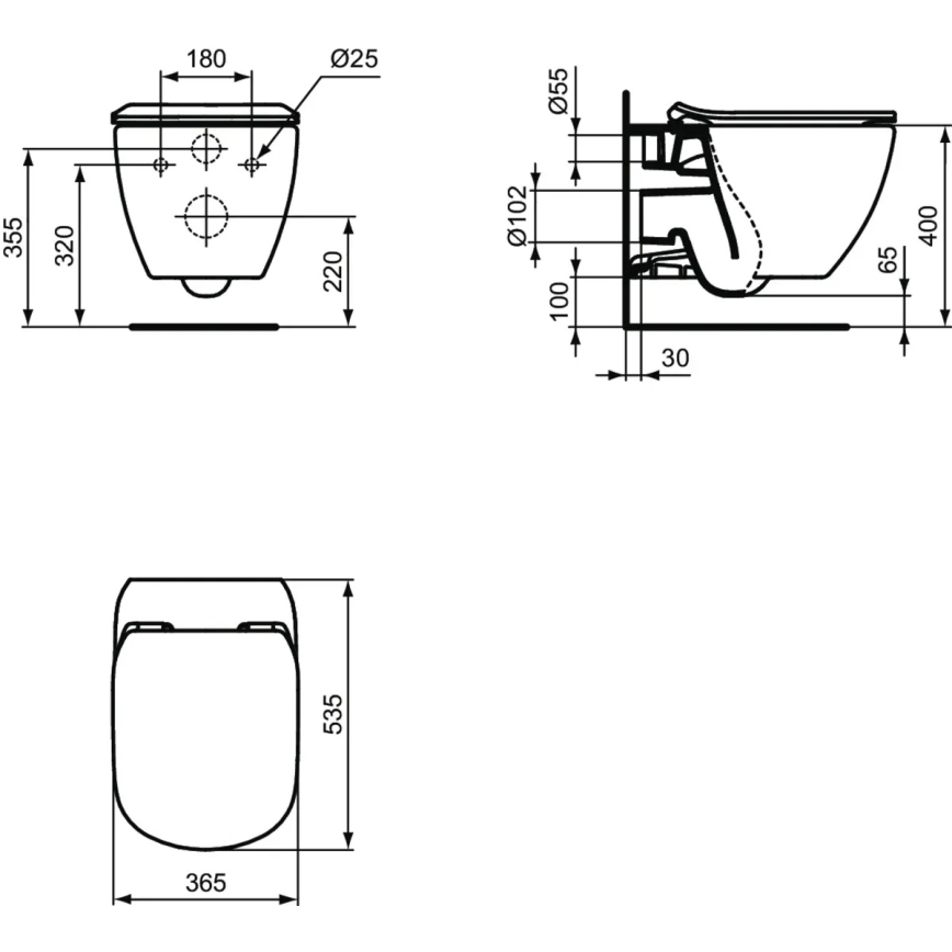 Ideal Standard T354601 - WC suspendu TESI avec abattant SoftClose, céramique/blanc