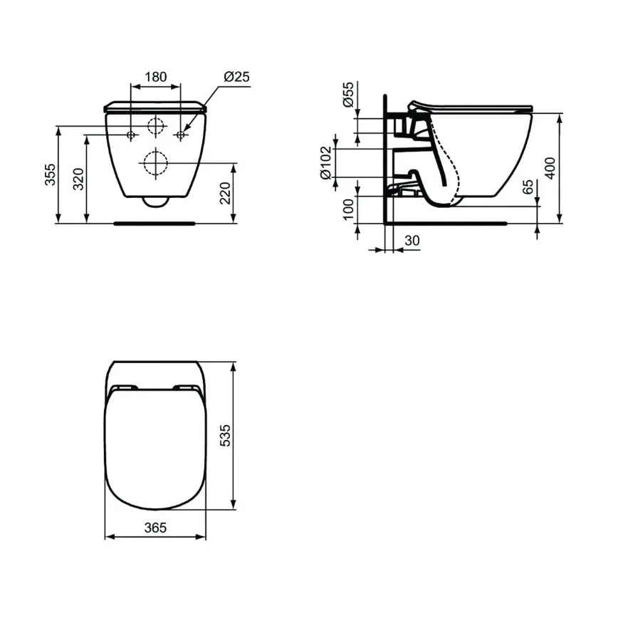 Ideal Standard T3546V3 - TESI Wand‑WC mit SoftClose‑WC‑Sitz, Keramik/Schwarz