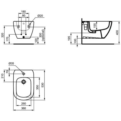 Ideal Standard T457001 - Bidet sospeso TESI, ceramica/bianco