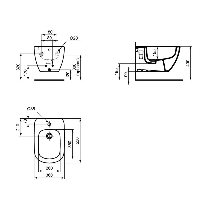 Ideal Standard T457001 - Bidet sospeso TESI, ceramica/bianco