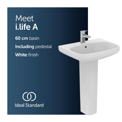 Ideal Standard T470501 - Lavabo sospeso I.LIFE A 60x48 cm ceramica/bianco