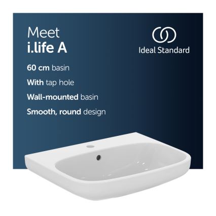 Ideal Standard T470501 - Lavabo sospeso I.LIFE A 60x48 cm ceramica/bianco