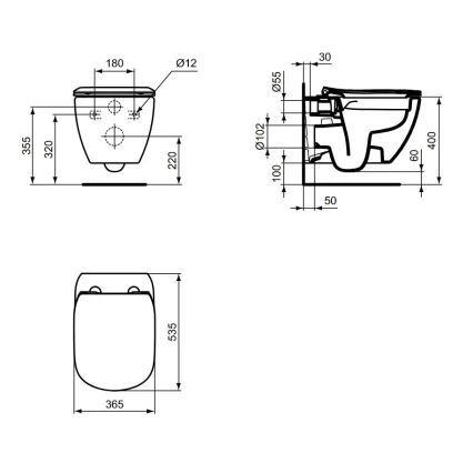 Ideal Standard T536001 - Wand-WC, randlos, mit SoftClose-Sitz TESI Keramik/weiß