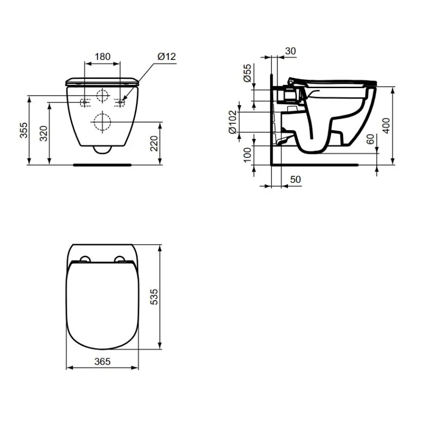 Ideal Standard T536001 - WC suspendu sans bride avec abattant à fermeture douce SoftClose TESI, céramique/blanc