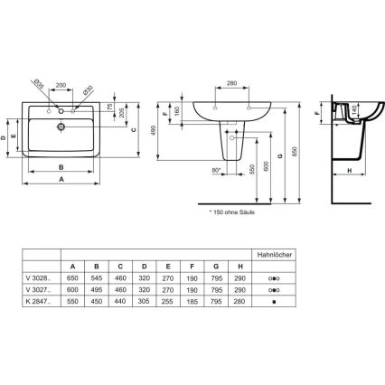 Ideal Standard V302701 - Lavabo suspendu EUROVIT 60x46 cm céramique/blanc