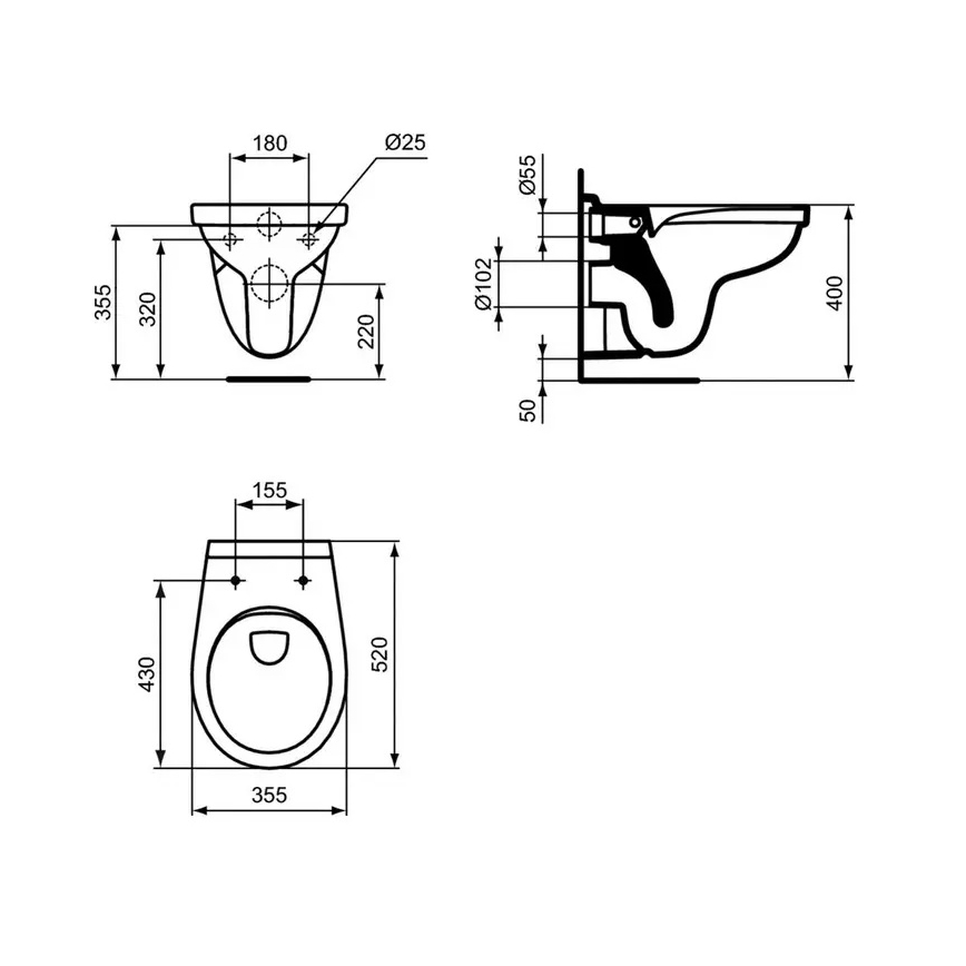 Ideal Standard W331301 - WC sospeso senza brida SIMPLICITY ceramica/bianco
