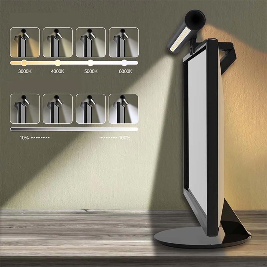 Illuminazione a LED dimmerabile con touch per monitor LED/5W/5V 3000/4000/5000/6000K 42 cm nero