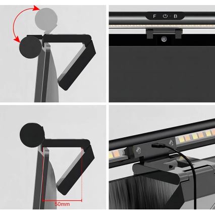 Illuminazione a LED dimmerabile con touch per monitor LED/5W/5V 3000/4000/5000/6000K 42 cm nero