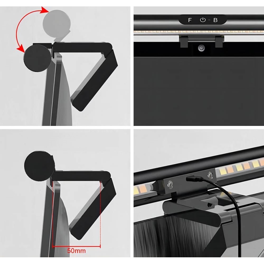 Illuminazione a LED dimmerabile con touch per monitor LED/5W/5V 3000/4000/5000/6000K 42 cm nero