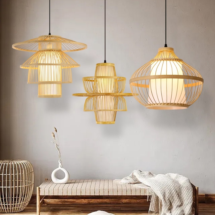 Lampadario a sospensione con filo PINCHOS 1xE27/40W/230V diametro 45 cm bambù