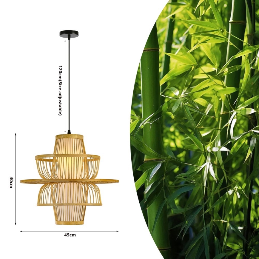 Lampadario a sospensione con filo PINCHOS 1xE27/40W/230V diametro 45 cm bambù