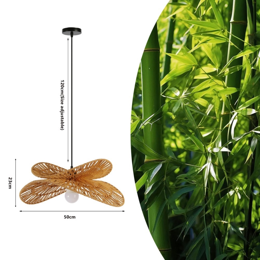 Lampadario a sospensione con filo MARIPOSA 1xE27/40W/230V diametro 50 cm iuta