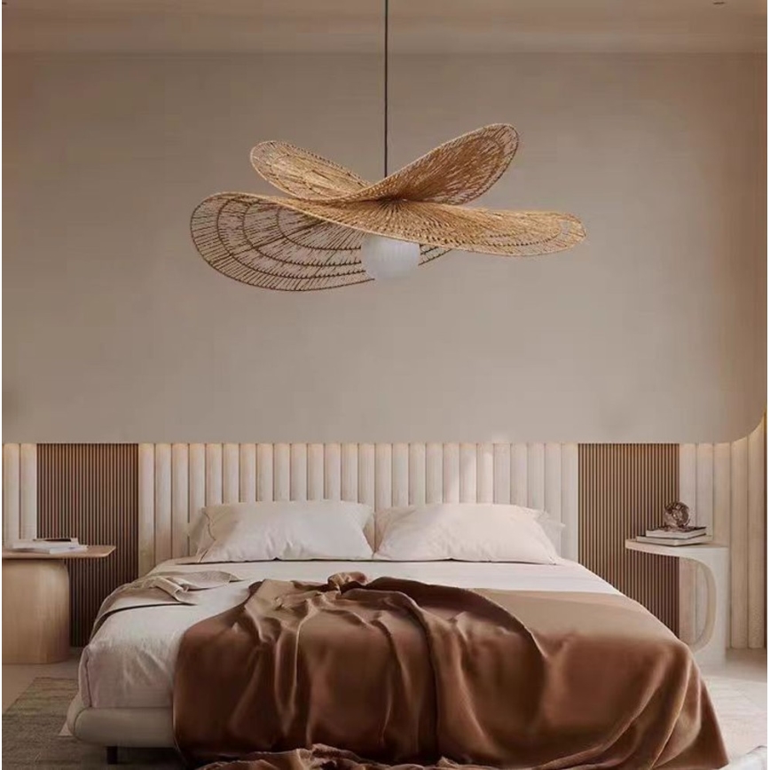 Lampadario a sospensione con filo MARIPOSA 1xE27/40W/230V diametro 80 cm iuta